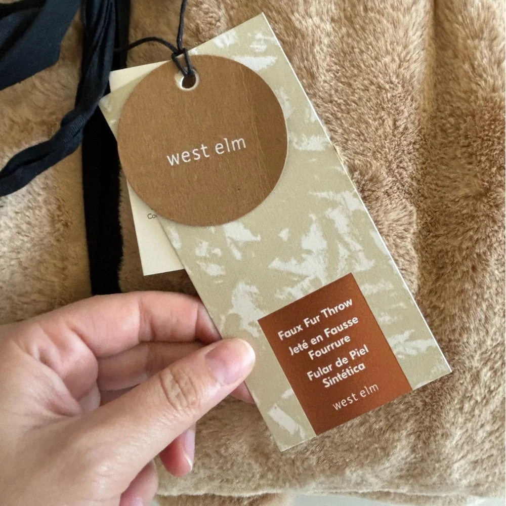 West Elm Faux Fur Throw in Warm Tan